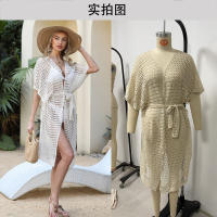 Vestido de Playa de Crochet Disegolado Túnica de Punto Ligera con Cinturón de Poliéster - details 3