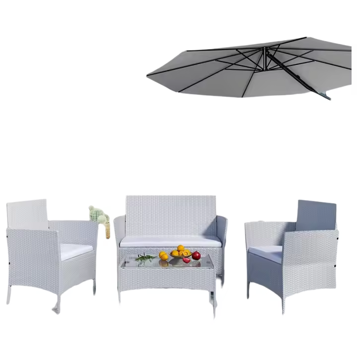 Juego de Muebles de jardín de ratán, 4 Piezas, Muebles de Mimbre para Patio, 2 sillones, 1 sofá de Dos Lugares y 1 Mesa - 1