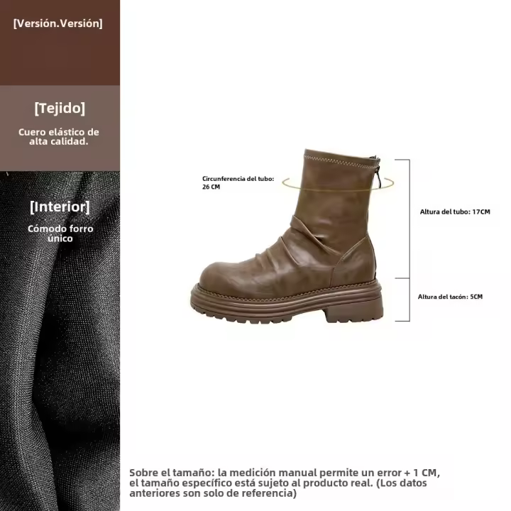 Mostrando piernas arrugas finas tacón grueso cremallera trasera pila elástica botas cortas delgadas para mujer - 1