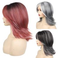 Pelucas en capas ombré gris oscuro con flequillo, extensión de cabello, peluca Bob en capas recta falsa, cabello sintético corto transpirable destacado - details 1