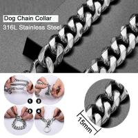 Collar para perro, eslabón cubano de 15 mm de ancho, plateado para perros, cadena antideslizante de entrenamiento para mascotas de metal de acero inoxidable suave y fuerte - details 9