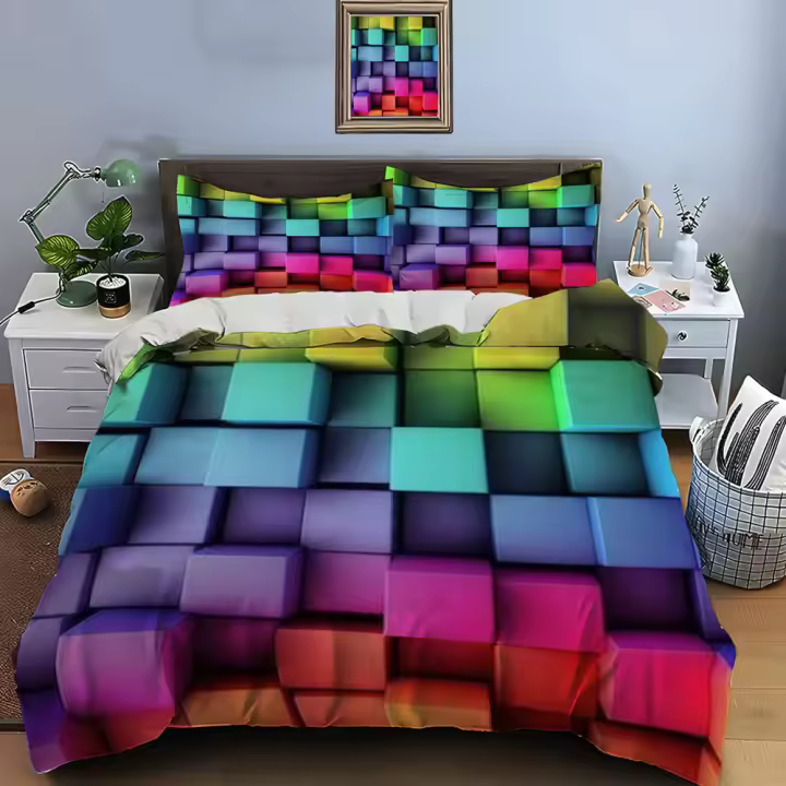 Juego de Ropa de Cama de Lujo Funda de Edredón de Colores de Gradiente de Panal 3D Polyester - 1