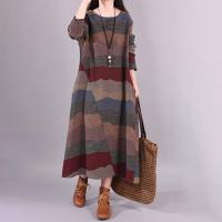 Jersey de manga larga con cuello redondo para mujer, vestido largo holgado a rayas con contraste de Color, ropa diaria para otoño e invierno - details 4