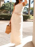 Conjunto a juego de faldas plisadas con chaleco y cuello redondo liso, traje de retazos sin mangas para primavera y verano para mujer, trajes de mujer con cintura elástica 2025 - details 7