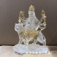 Estatua india difícil de acercar a la madre Durga, montando un tigre y un león, ofreciendo fábrica de adornos de vidrio de agua de resina - details 2