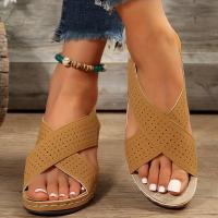 -sandalias de cuña huecas para mujer, zapatos informales de talla grande 43, Retro, para verano, 2024 - details 9