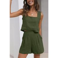 Traje informal de dos piezas para mujer, traje de vacaciones de Color sólido sin mangas con bolsillos, conjunto de pantalones, chaleco de pierna ancha elegante, trajes nuevos - details 4