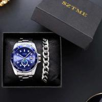 Reloj Deportivo de Acero con Correa de Cuero de Lujo Reloj de Cuarzo con Calendario para Hombres - details 0