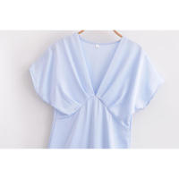 Elegante Vestido de Satén de Verano Cintura A-line para Mujeres 2025 Manga Corta Cuello en V - details 8