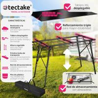 Mesa Camping Plegable con Altura Ajustable, Mesa Auxiliar de Aluminio con Topes, Mesa Exterior para Jardín, Terraza, Picnic, con Red de Almacenamiento y Bolsa de Transporte, 120x70,5x79 - Negra - details 2