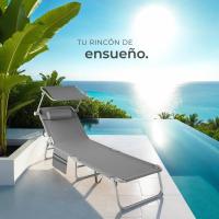 Tumbonas plegables con reposacabezas, parasol y bolsillo lateral, tumbonas de playa reclinables de 4 posiciones, tumbona - details 4