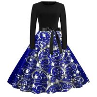Vestido de invierno con estampado de lentejuelas navideñas para mujer, elegante, Temperamental, cuello redondo, manga larga, corte en A, gran vuelo - details 1