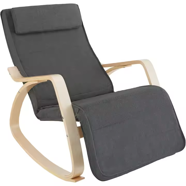 Silla Mecedora Ergonómica, Reposapiés Ajustable en 5 Posiciones, Cojín Mullido con Cierre, Almohadillas Antideslizantes, Estructura Robusta, Sillon Lectura, Muebles de Salon - Gris Oscuro - 1