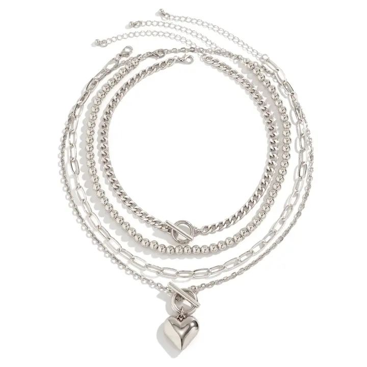 Collar Colgante de Corazón Dorado Punk Set de 4 Piezas Joyería de Moda Y2K para Mujeres - 1