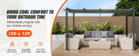 SucceBuy Pérgola retráctil para exteriores de 10'x13' con dosel, estructura de aluminio, parasol moderno para patios, jardines, terrazas y patios traseros - Gris - details 0