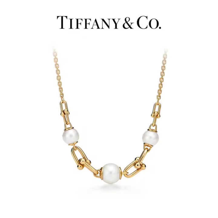 ΤΙΦΑΝΗ ™ Collar HardWear, collar con colgante de oro de 18 quilates, diseño clásico de eslabones de cadena, engastado con perlas de agua dulce - 1