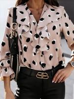Novedad de Primavera-Verano 2025 Blusa de Manga Larga con Cuello en V y Volantes para Mujer - details 2