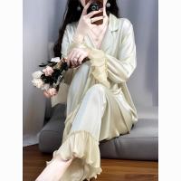 Pijama de Dulce Seda para Mujer Conjunto de Ropa de Casa de Primavera-Verano, Encaje de Alta Calidad, Color Sólido - details 0
