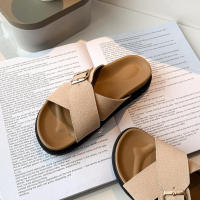 2025 Sandalias de verano para mujer, suela gruesa, plataforma cruzada, chanclas de playa retro, correa única, zapatos casuales - details 6