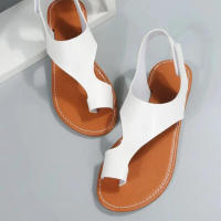 Nuevo estilo de sandalias planas huecas con punta abierta para mujer, talla grande, sencillas, con velcro, para playa - details 3
