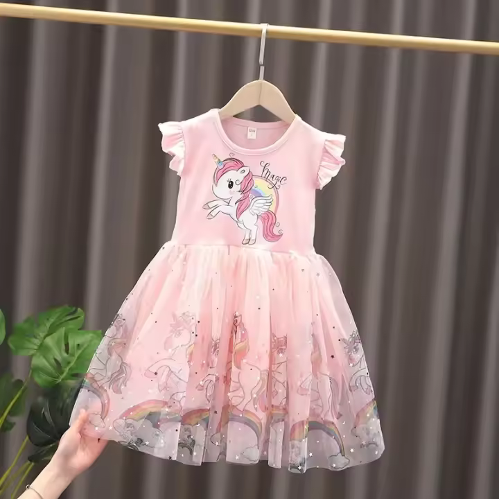 Vestido de princesa de unicornio para niñas, arcoíris, Lentejuelas, malla, Faldas para princesa, verano de cumpleaños - 1