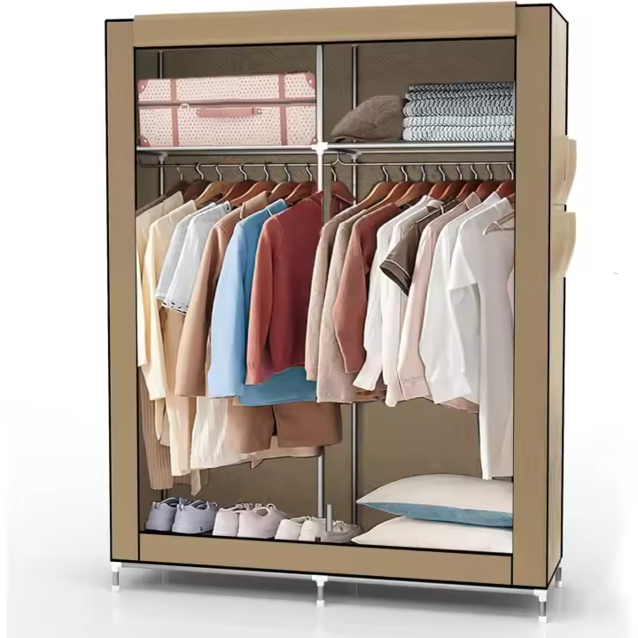 INTIRILIFE Armario Plegable 108x170x45 cm en CRÈME Beige - Armario de Tela con Cremallera y Barra de Colgar, Bolsillo Lateral y Compartimentos - Estante enchufable, Estructura metálica - 1