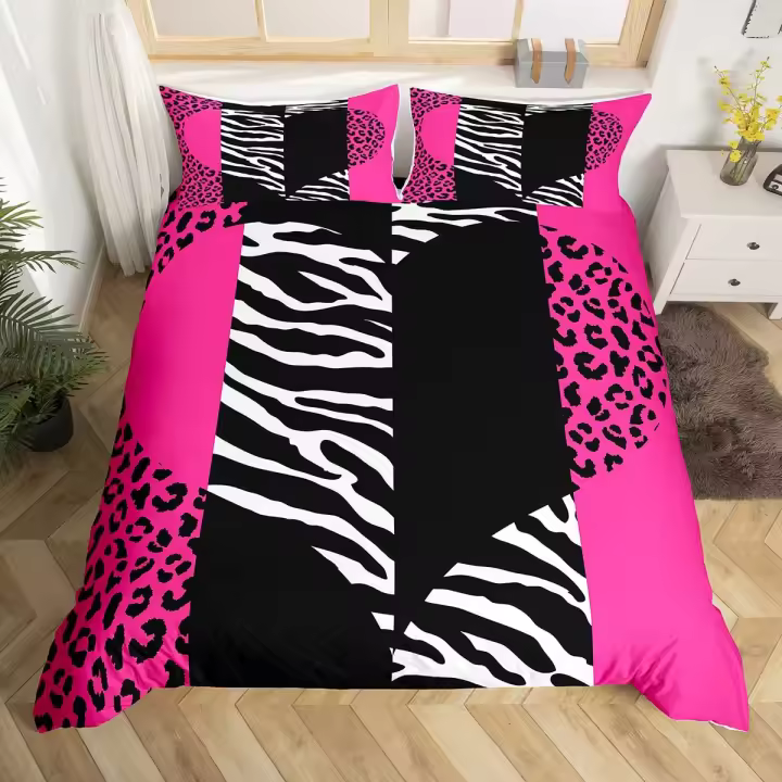 Juego de Funda de Edredón de Cuero de Vaca Tamaño Cama Grande 3pcs Diseño de Piel de Animal - 1