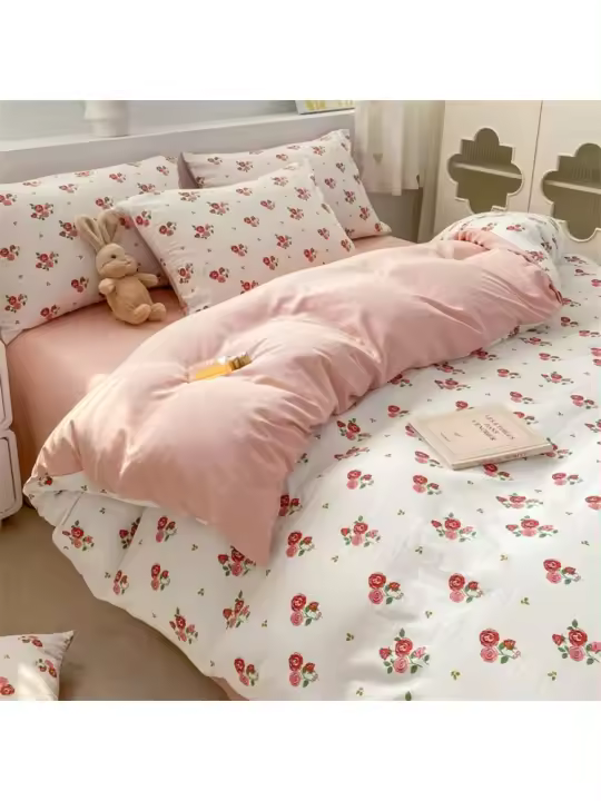 Tiendas Juego de cama floral retro coreano Juego de sábanas de algodón 100% lavado Funda nórdica suave Ropa de cama Funda de almohada Individual Doble Queen King - 1