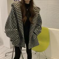 Abrigo de Lana Retro a Cuadros con Gorro Cómodo y Adelgazante Estilo Clásico de Señora para Otoño-Invierno - details 3