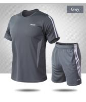Conjunto deportivo de verano con tres rayas, pantalones cortos de manga corta, holgados para correr, secado rápido y transpirable - details 12