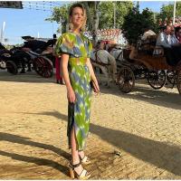 OUWU-Vestido Midi con diseño sin espalda para mujer, elegante con estampado, cuello vuelto, mangas abullonadas, corte en A, novedad de verano 2024 - details 13