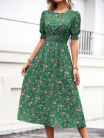 Vestido de mujer, novedad de verano 2025, vestido de longitud media acampanado a la moda con cintura alta y flores redondas para mujer - details 15
