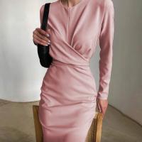 Vestido Largo Elegante Para Mujer Con Cintura Ajustada Y Hips Slim Estilo Retro Francés Para Otoño Vestido De Oficina Con Cuello Redondo Y Mangas Largas - details 9