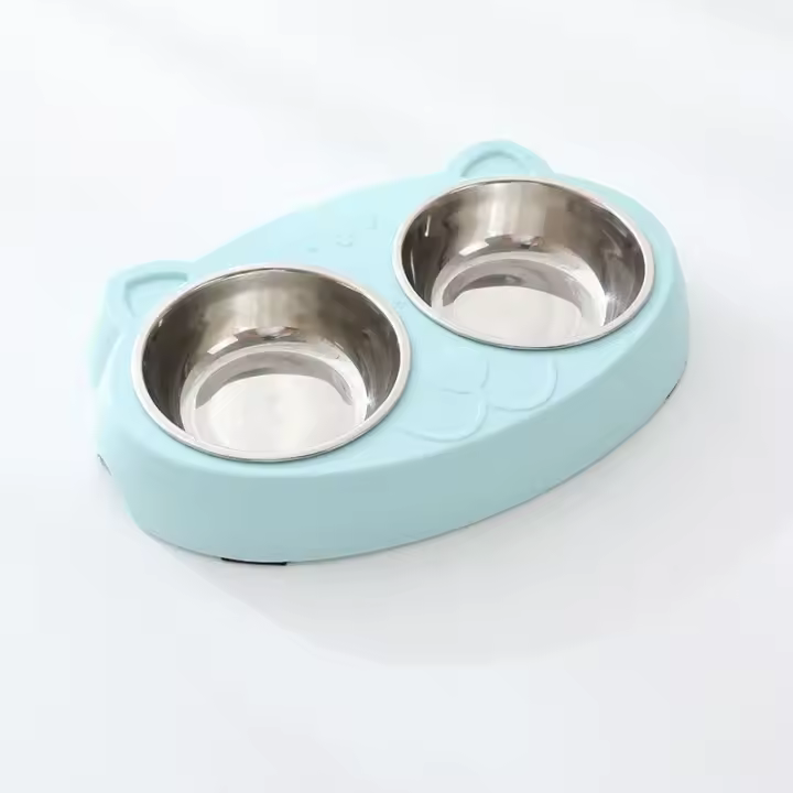 Macaron-cuenco doble para mascotas, bandeja de plástico para beber comida para perros y gatitos, alimentador para gatos y suminis - 1