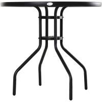 Mesa de Jardín Redonda de Cristal Templado Comedor de Patio Terrázano Balcón Exterior con Agujero para Parasol Negro Ø80x72 cm - details 7