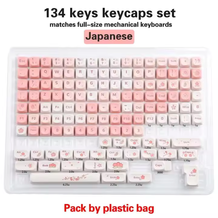 Nuevo tema PBT Sakura, perfil MOA EN JP, teclas coreanas para interruptores Cherry Gateron MX, teclados Nical - 1