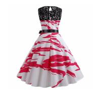 Lace patchwork summer women a line elegant vintage party dress with belt - details 42
