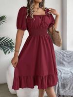 Elegante Vestido de Verano 2024 para Mujeres Cuello Cuadrado Corto Mangas Cortas con Volante - details 26