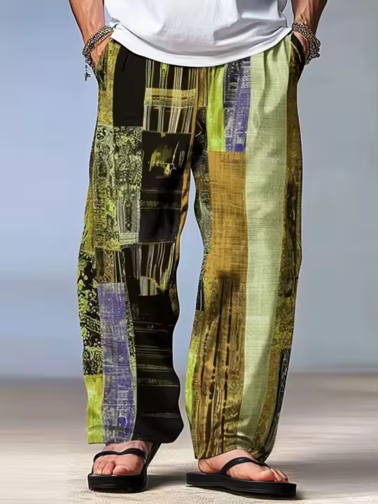 Pantalones de verano para hombre Pantalones de playa con cordón, cintura elástica, estampado 3D de rayas, gráficos casuales cómodos - 1
