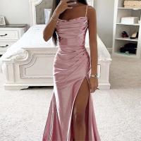 Vestido largo de noche con cuello descubierto para mujer, traje de satén sin mangas, informal, para fiesta - details 9