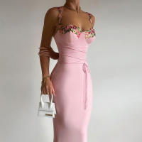 Vestido largo Floral sin mangas con espalda descubierta para mujer, traje Sexy de vendaje con cordones, ajustado para fiesta - details 0