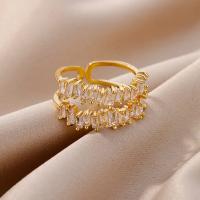 Anillos de circón cúbico de Color dorado para mujer, anillo abierto de acero inoxidable verde de lujo, joyería Bohemia, regalo de fiesta de boda - details 11