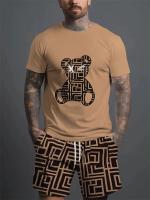 Conjunto informal de verano para hombre, pantalones cortos de playa para deportes al aire libre, moda urbana, estampado de oso, camiseta de manga corta ligera, 2025 - details 6