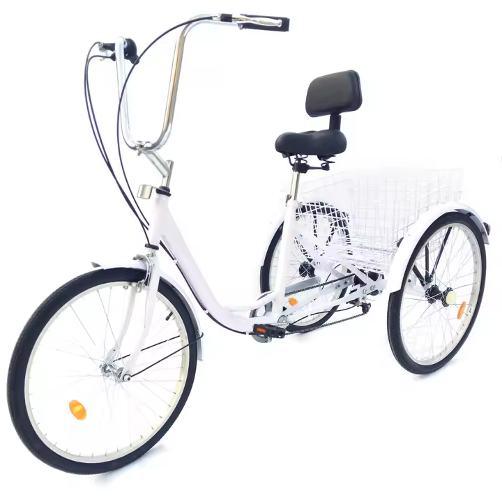 Triciclo de 3 Ruedas para Adultos Bicicleta de 6 Velocidades con Cesto Blanco, Negro, Amarillo, Oro - 1