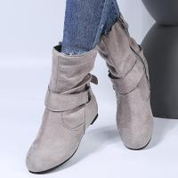 Nuevos ots cortos de gamuza grandes con hebilla de cinturón plana a la moda, ots de cabeza y mangas redondas para mujer - details 3