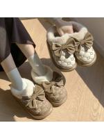 Tiendas Botines de plataforma para mujer, botines de nieve de invierno con lazo de diseñador, zapatillas mullidas para interiores, zapatos planos de casa para mujer, calzado cálido a la moda - details 16