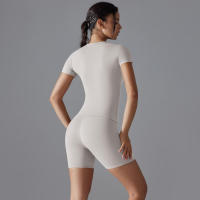 Chándal de cuello redondo para mujer, camiseta de ciclismo de secado rápido, ropa de entrenamiento transpirable, pantalones cortos deportivos para correr y gimnasio - details 4
