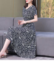 Nueva moda Casual 2024 vestidos elegantes de verano para mujeres cuello redondo estampado Vintage Vestido de manga corta ropa suelta de mujer - details 2