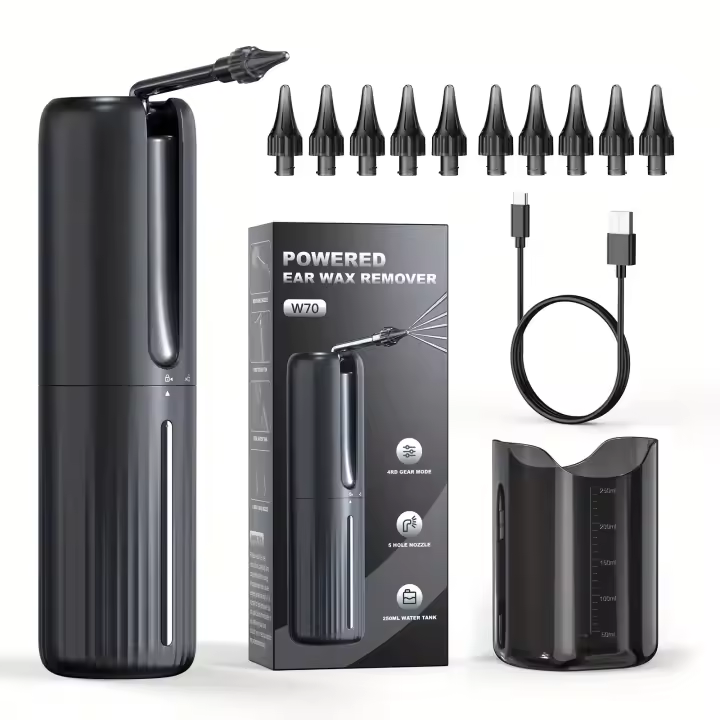 Kit de Eliminación de Cera de Oído Electrico Limpiador de Oídos Ligero y Impermeable con 10 Boquillas Herramienta de Eliminación de Cera de Oído con Bandeja de Captura para Adultos - 1