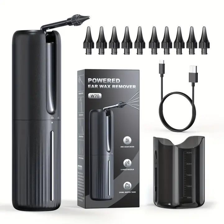 Kit de Eliminación de Cera de Oído Electrico Limpiador de Oídos Ligero y Impermeable con 10 Boquillas Herramienta de Eliminación de Cera de Oído con Bandeja de Captura para Adultos - 1